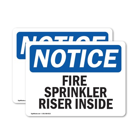 Signmission Fire Sprinkler Riser Inside OSHA Notice Sign, Vinyl Decal, 14in W x 10in L, 2PK OS-2PACK-NS-D-1014-L-12677